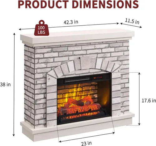 Vista 2 de IFGET Chimenea eléctrica de 42" con repisa, soporte de TV de chimenea estilo granja con calentador de chimenea eléctrica independiente de 23
