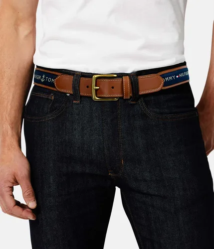 Vista 5 de Tommy Hilfiger Men's Fabric Inlay Casual Belt with Classic Harness Buckle