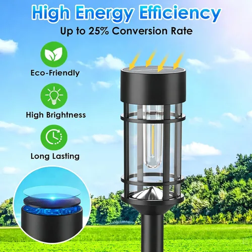 Vista 4 de Mancra Luces solares para caminos al aire libre, paquete de 8 luces solares de vidrio de metal para exteriores, impermeables, encendido/apagado