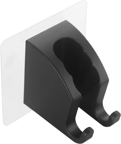 JONKEAN Soporte para cabezal de ducha de mano negro con 2 ganchos de colgador, soporte de cabezal de ducha adhesivo fuerte, soporte ajustable para