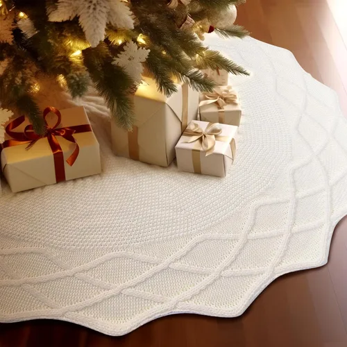 Vista 13 de WBHome - Collar para árbol de Navidad, ajustable de 28 pulgadas, punto de cable, punto grueso rústico, decoración navideña, anillo de árbol de Beige