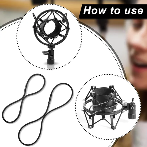 Vista 3 de Shappy 8 piezas de bandas elásticas universales negras de repuesto para micrófono, anillo de goma, clip de abrazadera para soporte de micrófono