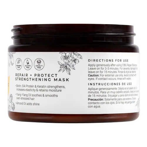 Vista 3 de CIBU Mascarilla fortalecedora reparadora - Hidratante para cabello dañado - Mascarilla capilar hidratante de queratina y almendra - 12 oz