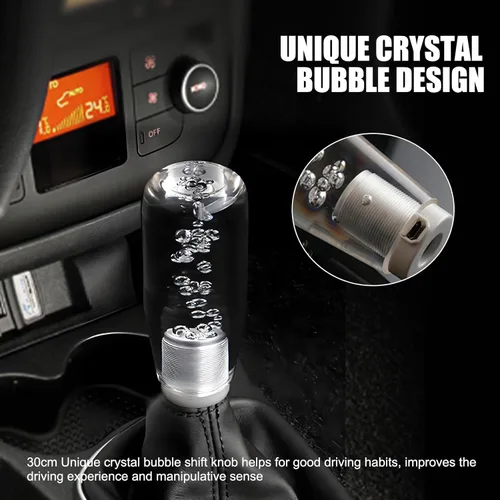 Vista 4 de 1 unidad de pomo de cambio LED para coche con burbuja, pomo de cambio de vehículo de cristal liso impermeable, reemplazo universal de pomo de cambio