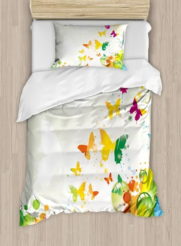 Vista 115 de Ambesonne Hawaii - Juego de funda de edredón de verano, palmeras y hojas exóticas de helecho, fondo colorido abstracto, juego de ropa de cama