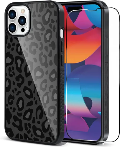 Vista 51 de TEAUGHT Compatible con iPhone 11 Funda con patrón lindo estampado de leopardo negro guepardo + protector de pantalla a prueba de golpes, funda