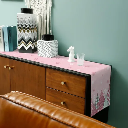 Vista 6 de Blush Pink Cotton Linen Small Table Runner 13 x 36 inch Non-Slip Rectangular Dining Table Decor for Wedding Party Holiday Dinner Christmas Pine Tree