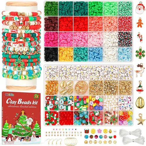 Vista 9 de Gionlion Kit de fabricación de pulseras de 6000 cuentas de arcilla, 24 colores de cuentas planas preppy para pulseras de amistad, cuentas de arcilla