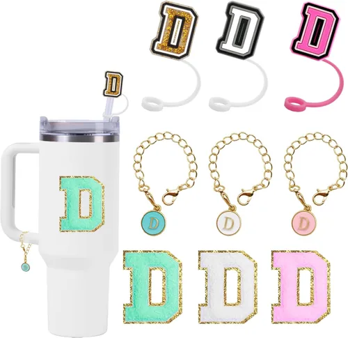 Vista 10 de Stanley - Juego de accesorios – 3 fundas para pajilla, 3 calcomanías de toalla con dije de letras para vaso Stanley de 40/30 onzas