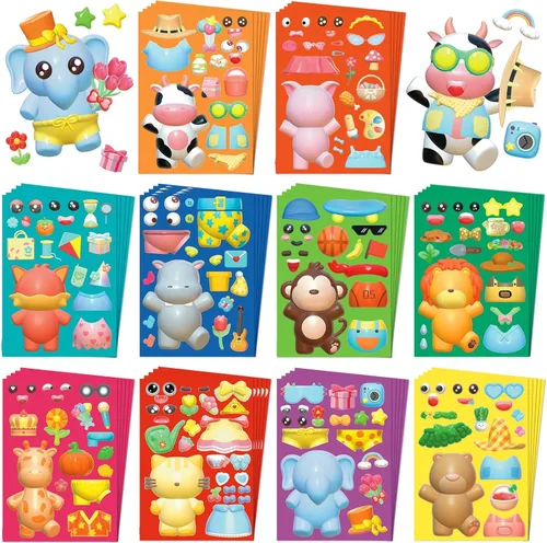 Vista 9 de Sinceroduct 100 calcomanías para niños, calcomanías para hacer tu propia cara, 20 calcomanías de animales para niños pequeños, manualidades