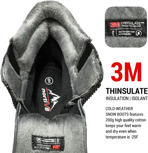 Vista 2 de NORTIV 8 - Botas de nieve para hombre con aislamiento impermeable para invierno
