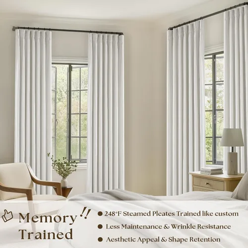 Vista 2 de TWODRAPES - Cortinas plisadas 100% opacas de lino para sala, con forro, ganchos de anillo y trabillas traseras para riel, cortinas térmicas de doble