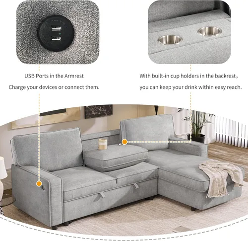 Vista 189 de Sofá modular de felpilla con tapicería en forma de L, sofá modular de 4 asientos con otomana extraíble y 5 almohadas para sala de estar, apartamento