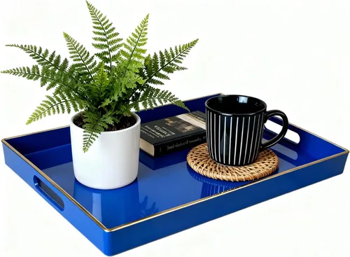 Vista 14 de Zosenley - Bandeja decorativa de plástico con asas, organizador moderno de tocador para baño, cocina, otomano y mesa de café (Azul, Rectangular)