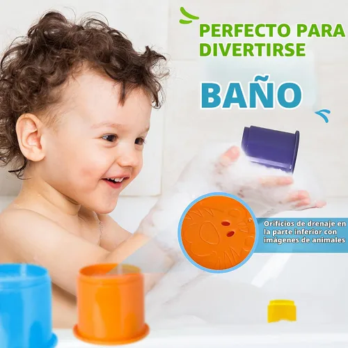 Vista 4 de Arco Iris Stacking & Nesting tazas Baby Set de construcción. 10 piezas. Con relieve caracteres Animal. Para Interior, Exterior, tina, y la playa