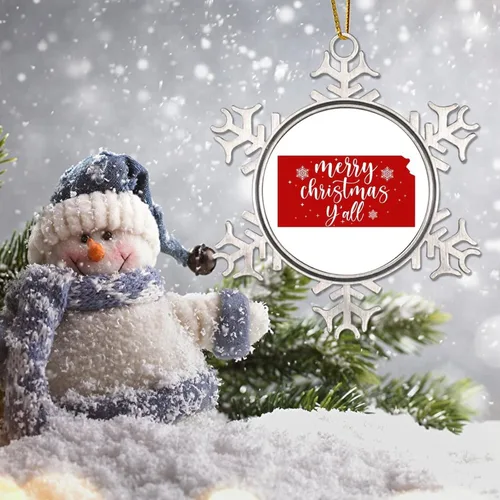 Vista 5 de Patriotic American State Christmas Ornaments for Tree Kansas Christmas Tree Decoration Keepsake Merry Christmas Y’All Metal Snowflake Christmas