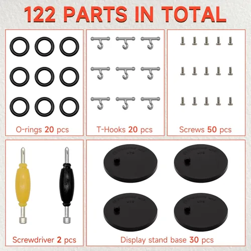 Vista 2 de SIXPOINTS 30 Pieces Black Round Display Stand Base,20 T Hook +20 O-Rings Waistband +50 Screws+2 Spanner, Body Repair Part Set For 3.75 " Vintage G.i