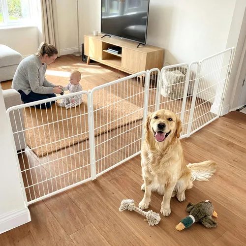 Vista 10 de FXW Puerta para perros extra ancha diseñada para uso en interiores, ancho ajustable de hasta 165 pulgadas de ancho