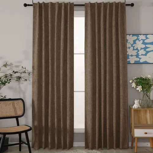 Vista 28 de INLINAS Cortinas opacas con textura anudada de lino sintético, 100% bloqueo de luz, reducción de ruido, ojales de tela de triple capa para Beige