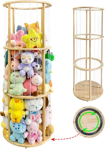 Caja de almacenamiento de juguetes de animales de madera con función giratoria, organizador de juguetes para ahorrar espacio, organizador de
