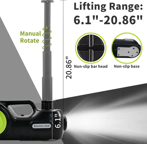 Vista 2 de ActDoer Kit de gato eléctrico para coche hidráulico 5Ton 12V (rango de elevación: 6.1-20.86 pulgadas) con llave de impacto e inflador para SUV, MPV