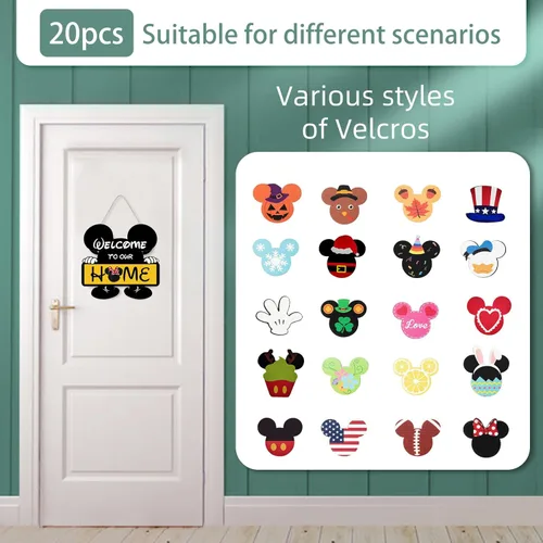 Vista 3 de Linda señal de bienvenida estacional intercambiable de ratón, señal de bienvenida a nuestro hogar con 20 piezas intercambiables de vacaciones