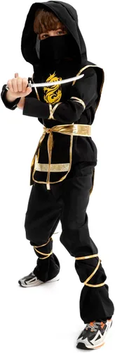 Vista 7 de Disfraz de Halloween para niños, disfraz de ninja y juego de simulación con juguetes Ninja de lujo