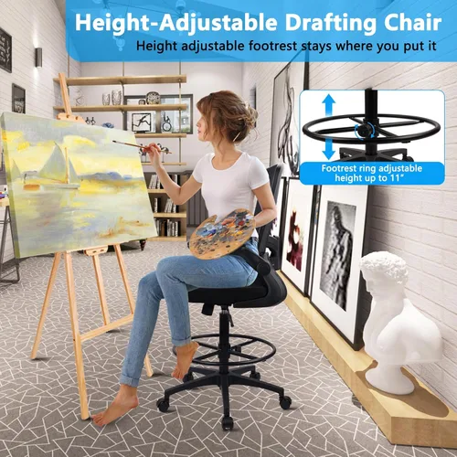 Vista 4 de Silla de redacción alta, sillas altas con reposabrazos abatibles, silla de escritorio ergonómica ejecutiva de malla con reposapiés ajustable