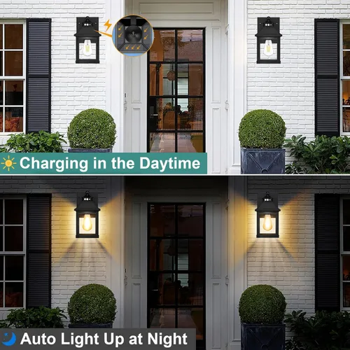 Vista 4 de AEQ Luces solares para porche al aire libre, apliques solares para exteriores con sensor de movimiento, luz de pared impermeable con panel