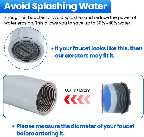 Vista 4 de Aireadores de grifo con herramienta de llave de extracción de 0.728 in de alta eficiencia de ahorro de agua, juego de restrictor de flujo