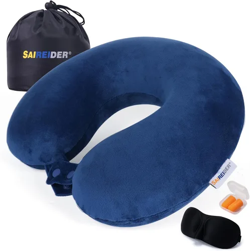 Vista 9 de SAIREIDER Almohada cervical de viaje 100% espuma viscoelástica, el soporte para avión evita que la cabeza se caiga hacia adelante, accesorios