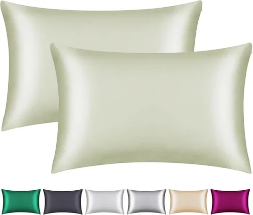 Vista 9 de Paquete de 2 fundas de almohada 100% seda de morera para cabello y piel, con cremallera oculta, ambas caras de seda natural de 22 momme, suave, Azul