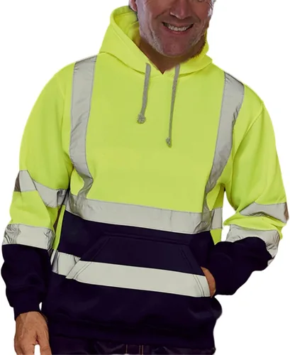 Vista 18 de Thatrich Sudadera de seguridad de alta visibilidad para hombre, sudadera con capucha reflectante con cremallera clase 3, sudaderas de seguridad