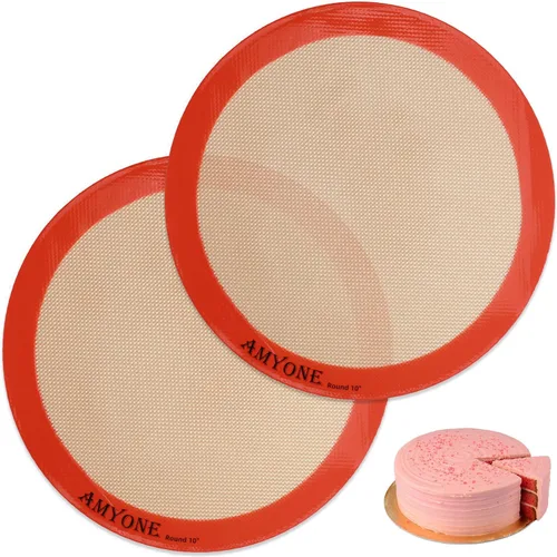 Vista 14 de Alfombrillas de silicona para hornear, 2 alfombrillas redondas de silicona para molde de pasteles de 9 pulgadas, antiadherentes reutilizables