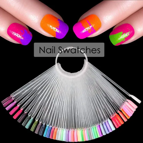 Vista 7 de KINGMAS 150 piezas de palos de muestras de uñas con anillo, exhibición de color transparente para arte de uñas, puntas de uñas postizas, palos