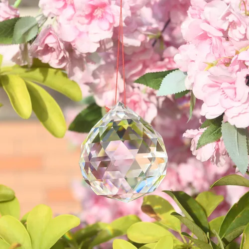 Vista 5 de 2 prismas de cristal de corte transparente de 1.969 in, colgantes de arco iris colgantes, esfera de vidrio facetada, bola de observación