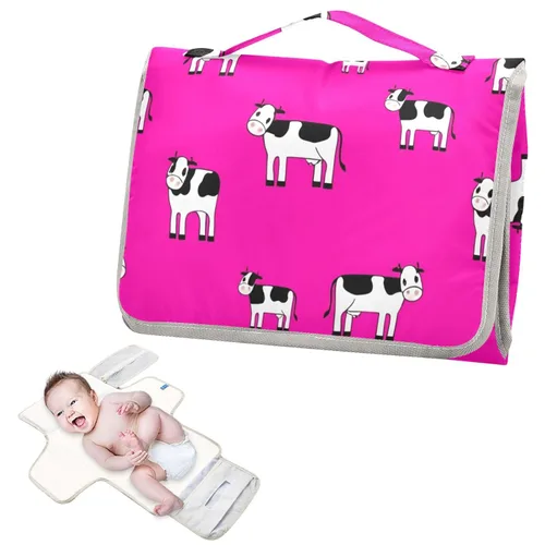 Vista 2 de Cows Portable Changing Pad with Built-in Pillow, Waterproof Foldable Baby Diaper Changing Pads, Diaper Mat for Boys and Girls