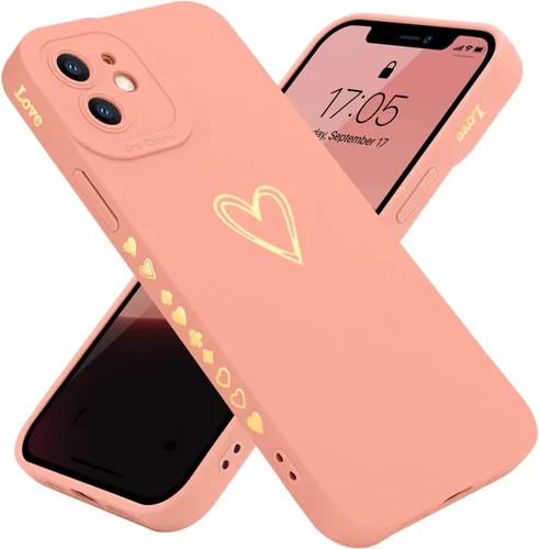 Vista 12 de Teageo Funda compatible con iPhone 12 de 6.1 pulgadas para mujeres y niñas, bonito corazón de amor de lujo