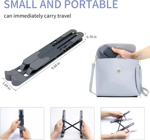 Vista 4 de Soporte ajustable de aluminio portátil para laptop, soporte plegable para computadora, elevador de computadora compatible con computadoras