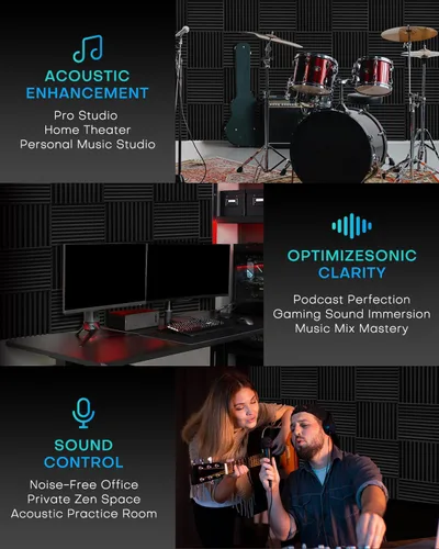 Vista 7 de Paquete de 52 paneles de espuma acústica a prueba de sonido para paredes, de 1 x 12 x 12 pulgadas, de alta densidad, con cancelación y reducción