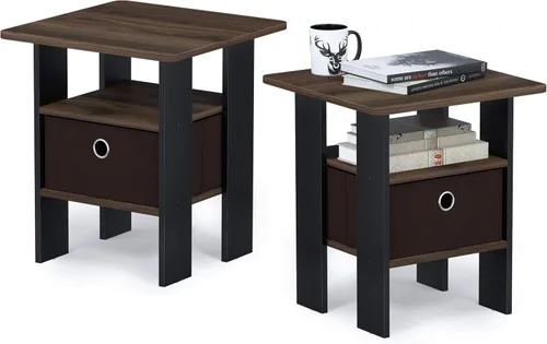 Vista 16 de Mesa de noche con cajón Furinno, Madera, Marrón oscuro/Negro