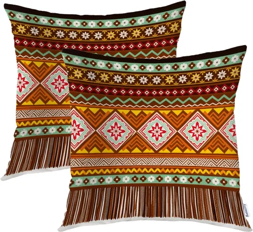 Vista 16 de Batmerry Autumn Maple Forest Throw Pillow Covers, Wooden Chair Houses Yellow Leaves Decorative Pillow Covers Digital Printing Blended Fabric for