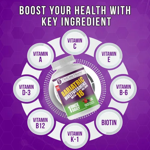 Vista 5 de ProCare Health Multivitamínico masticable bariátrico con hierro de 18 mg (90 tabletas) - Sabor a ponche de frutas - para pacientes con bypass