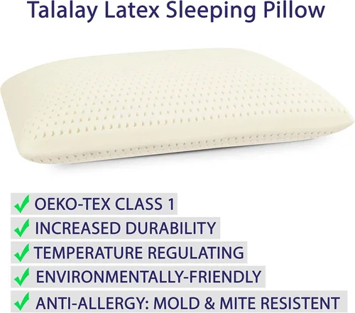 Vista 6 de RejuveNite® American Talalay Almohada de Látex - Soporte Medio, Perfil Alto Estándar - Funda de Satén de Algodón 100% – Fabricada en EE.UU