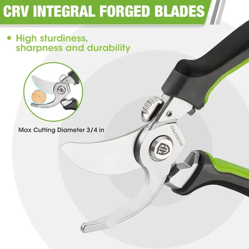 Vista 3 de WORKPRO Tijeras de podar de derivación de jardín, tijeras de podar de 8.5 pulgadas con cuchillas forjadas integrales CRV, herramientas de mano