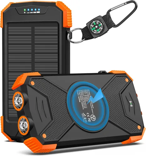 Vista 2 de Paquete de 2 cargadores solares BLAVOR de 10,000 mAh, cargador inalámbrico portátil, batería externa de carga rápida de 20 W con USB C