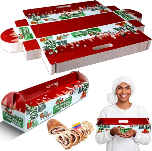 Cholemy 25 Piezas Cajas de Pan de Jamón de Navidad Contenedores 18" x 4.75" x 3" Cajas de Panadería de Cartón para Hornear Bolsas para Pan Casero