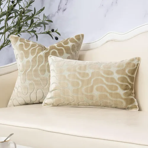 Vista 5 de Yangest Funda de Almohada Decorativa Cuadrada Beige de Terciopelo Ondulado, Funda de Cojín Moderna con Cremallera para Sofá, Sofá de Dos Plazas
