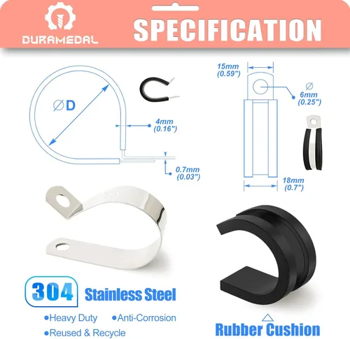 Vista 5 de Kit surtido de 221 abrazaderas de cable de acero inoxidable 304 abrazaderas de tubo de goma de 10 tamaños de 14 a 1-34 pulgadas con aislamiento