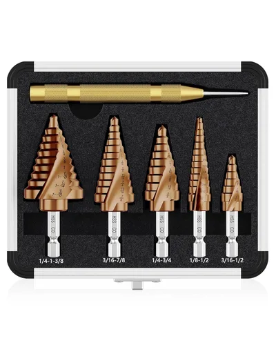 Vista 13 de Broca de cuatro Sprial Flauta M35 de cobalto, 1/4"-1-1/8" Ultra TiAIN recubierta Unibit broca, broca de vástago hexagonal de 1/4" para metal, acero